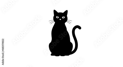 Cat on floor sitting black white icon