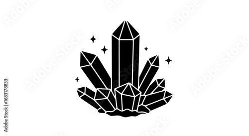 Quartz crystals with stars black white icon