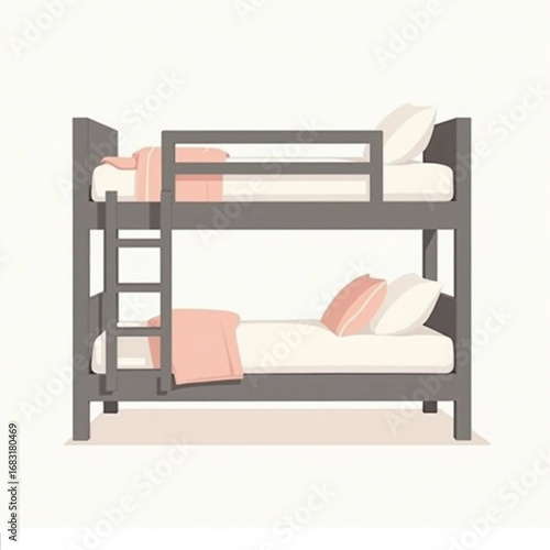 Bunk Bed: A simple illustration of a bunk bed, depicting a minimalist bedroom interior concept with soft colors.