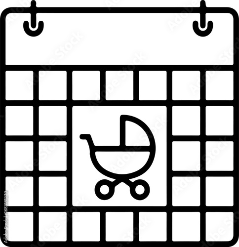 Calendar with baby stroller icon marking a special date silhouette