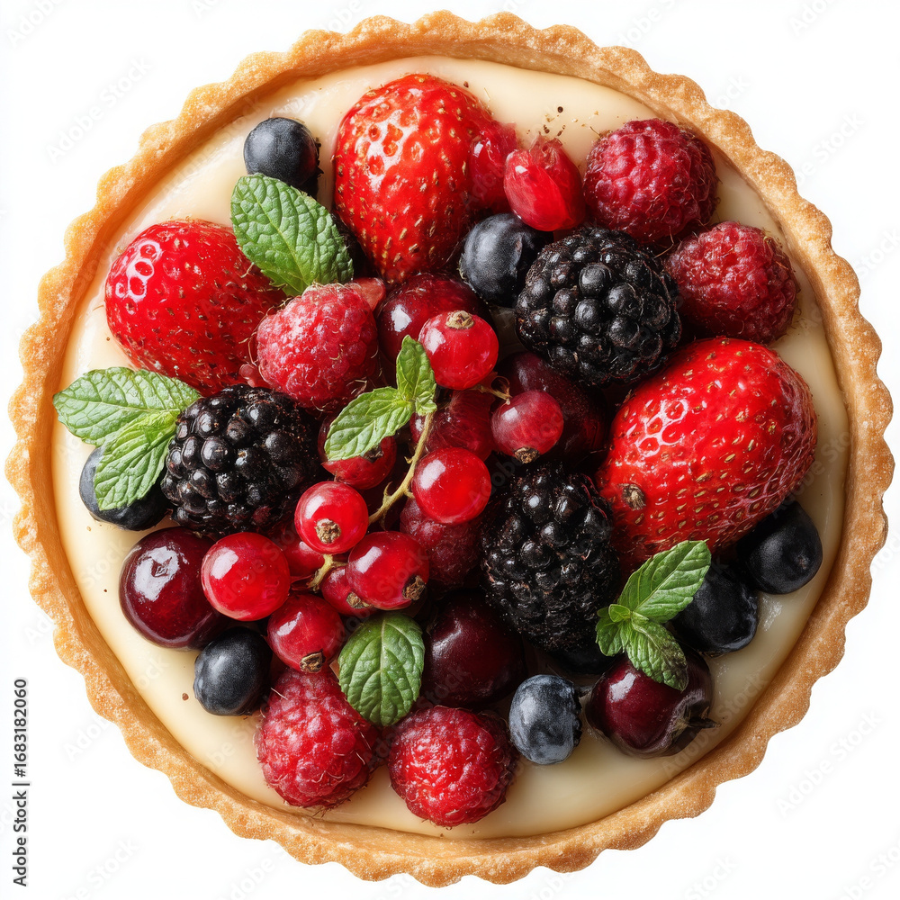 Appetizing fresh fruit tart with sweet berries and creamy pastry offers delightful dessert