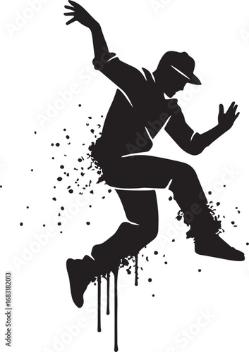 Silhouette of a hip hop dancer in motion isolated on white background