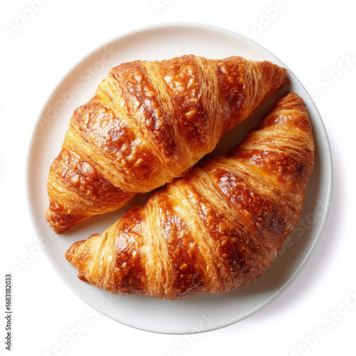 Fresh golden croissant pastry offers delicious morning breakfast delight