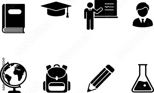 Collection of education and school related icons in silhouette style