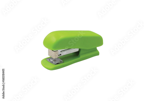 Green métal office stapler PNG on transparent background 