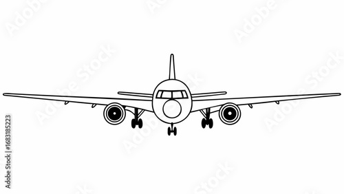 Aviation illustration of a passenger airplane facing forward with landing gear and engines visible created with generated ai