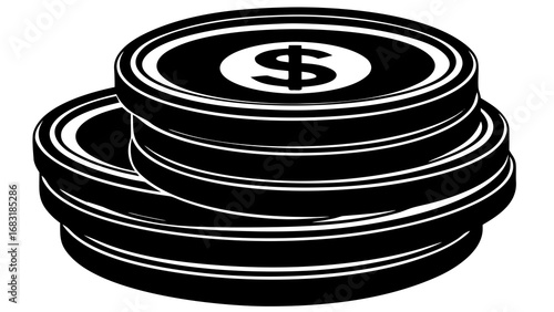 Stack of coins with dollar sign on top coin in monochrome illustration style design element isolated created with generated ai