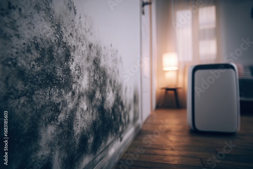 Moldy wall in a room.  Air purifier