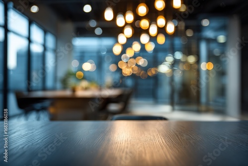 Modern office interior, blurred focus on table