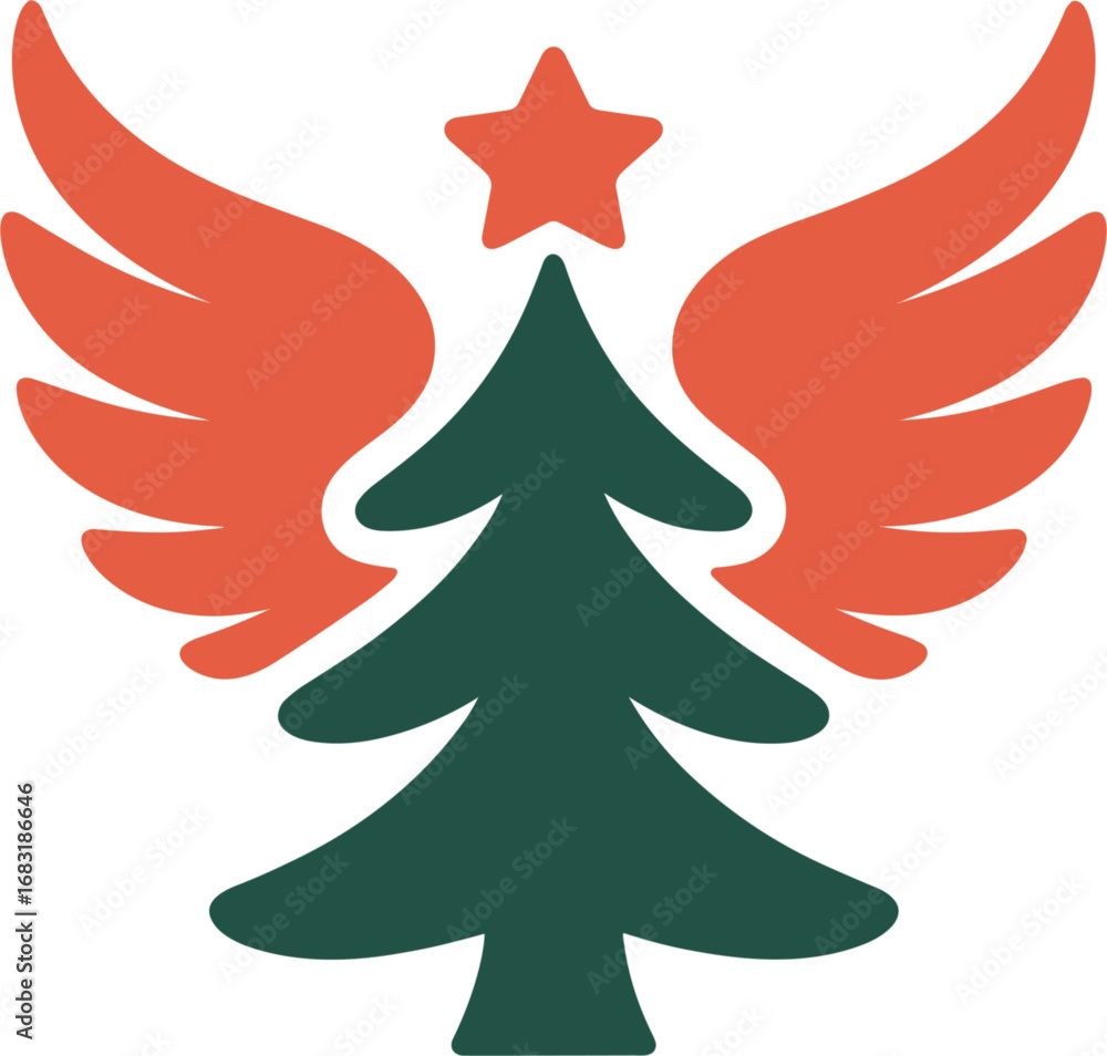 Fototapeta premium Angel Tree Vector Illustration with Wings and Star Topper Design