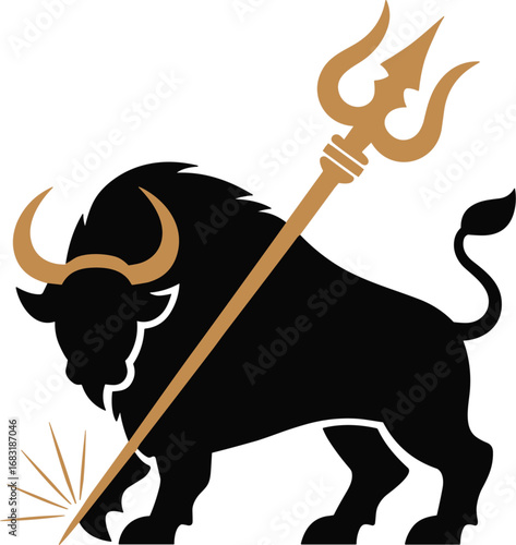Taurus Zodiac Sign Vector Illustration with Trident on Transparent BG
