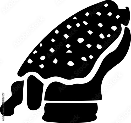 Black and white drawing of a person with a glove on their hand. The glove is covered in chocolate sauce