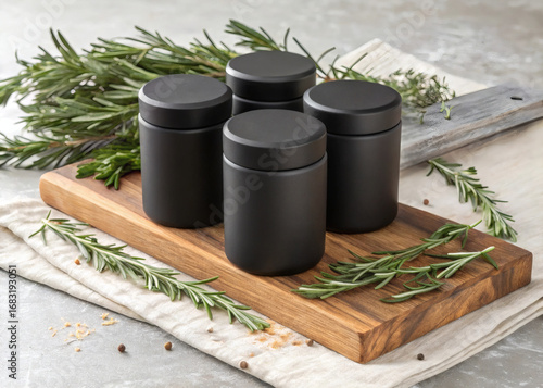 Minimalist kitchen storage concept featuring elegant glass jars with wooden lids