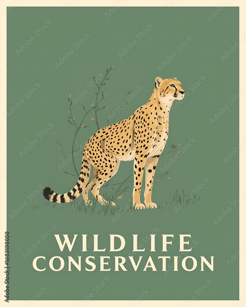 Fototapeta premium Wildlife Conservation Poster with Elegant Cheetah Silhouette