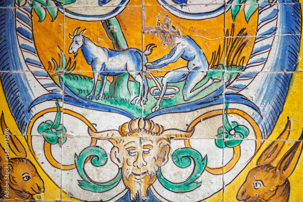 Obraz premium Ceramic panel depicting a goat milking scene in the Royal Alcazar