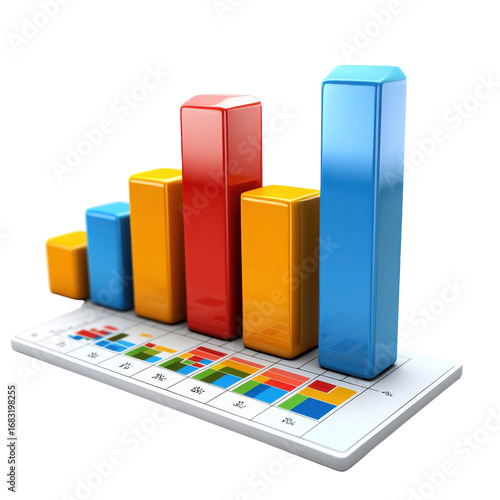 Colorful 3d bar graph showing growth and trends perfect for business presentations financial reports and data analysis visualizations on transparent background