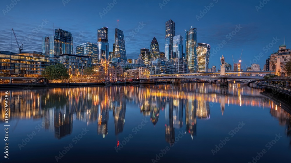 Obraz premium City skyline dawn reflection