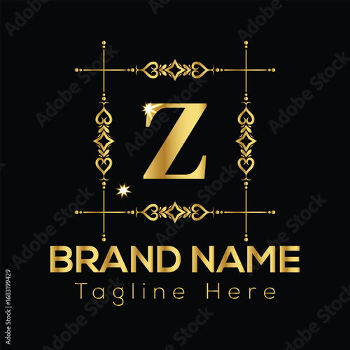 Golden Letter Z Logo With Ornate Frame and Brand Name