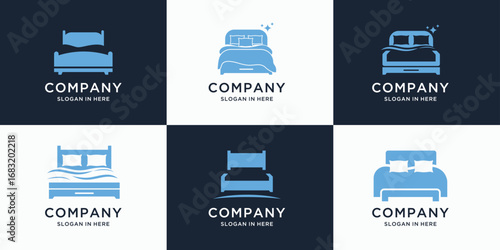 Mega set of  bed logo illustration, bed silhouette shape concept with pillows vector logo design inspiration 