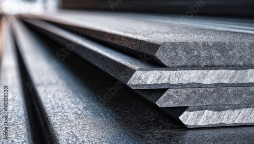 Close-up of stacked metal sheets