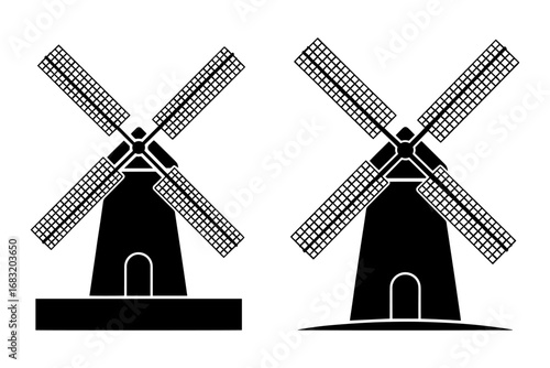 silhouette of traditional windmills architecture building 