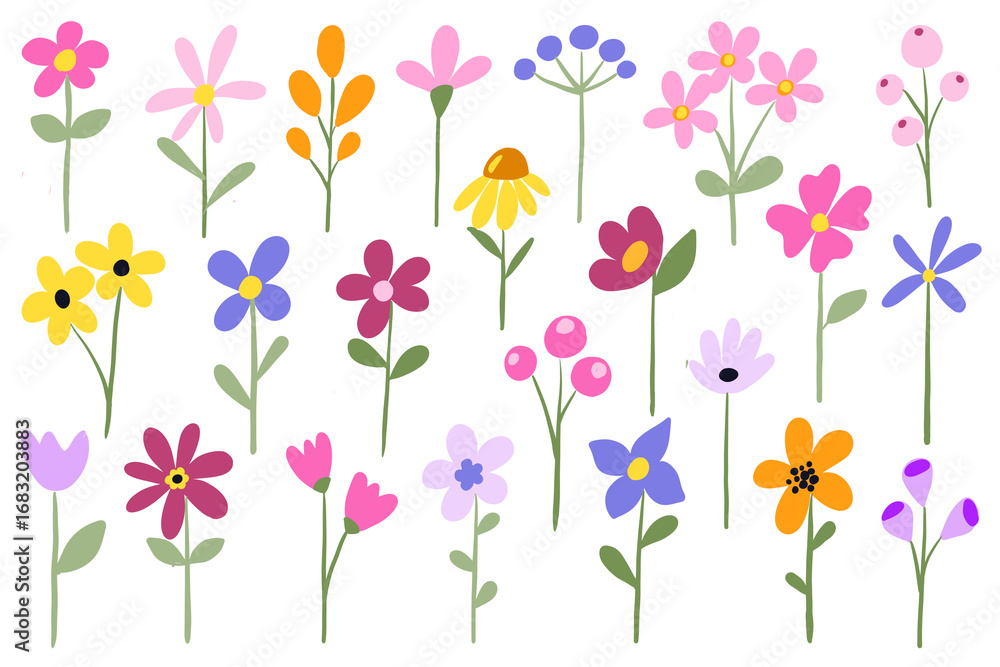 Naklejka premium Flowers digital illustration, floral set, spring design, watercolor hand painting. Perfectly for printing, sublimation. 