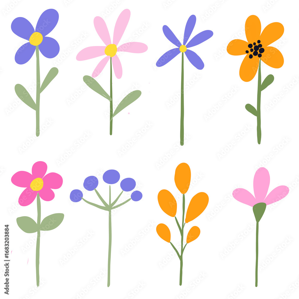 Obraz premium Flowers digital illustration, floral set, spring design, watercolor hand painting. Perfectly for printing, sublimation. 