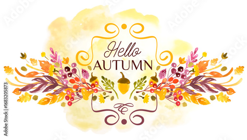 Beautiful autumn decor frame in watercolour style in vector.