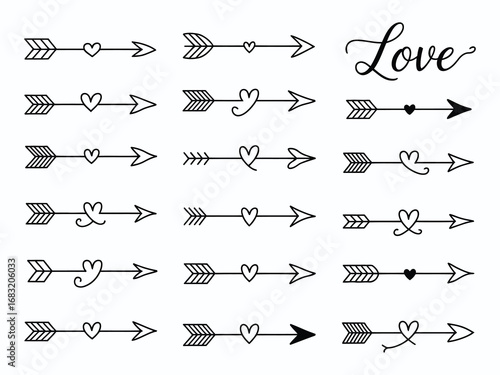 Hand-Drawn Love Arrow Icons – Romantic Heart Vector Set for Valentine and Creative Design Projects