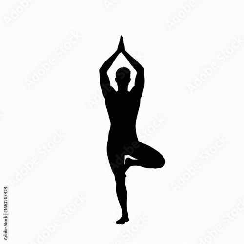 Tranquil Pose: Silhouette of a person in the tree pose in the serenity of a moment. Embrace the peaceful practice of yoga and mindfulness. 