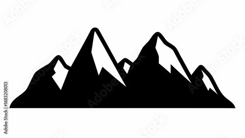 Silhouette illustration of a mountain range with jagged peaks and snow caps against a white background view