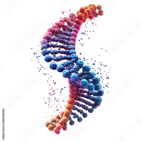 Colorful dna strand with blue purple pink and orange hues against a representing genetics biology and scientific research visually on transparent background