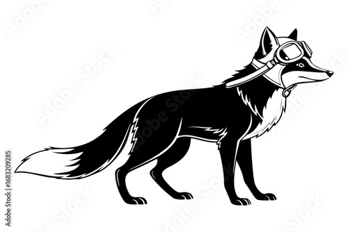 a fox wearing a googol in their head silhouette anthropomorphic