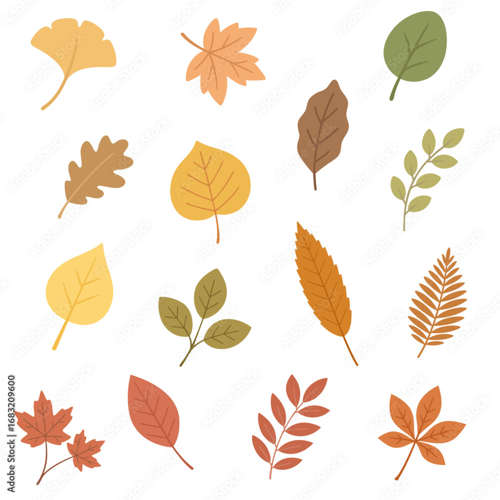Obraz premium 秋の落ち葉イラストセット（16種類）｜Autumn Leaves Illustration Set (16 Types)