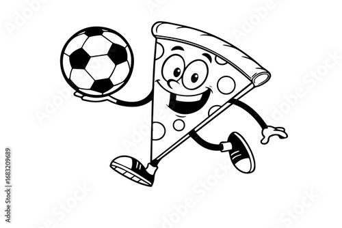 anthropomorphic piece of cheese, or pizza playing with football silhouette