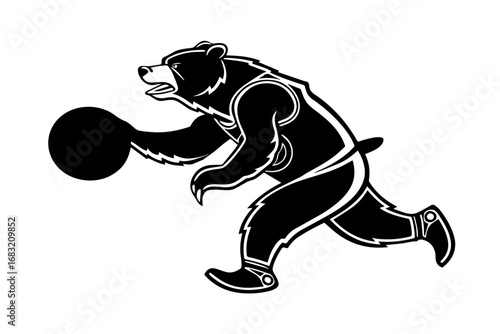anthropomorphic bear playing with ball silhouette