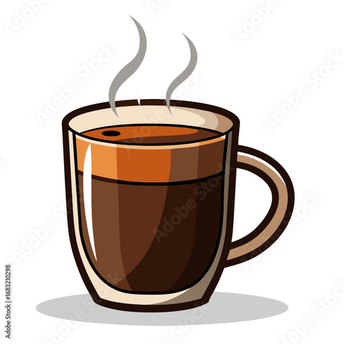 Hot coffee in a glass cup on a white background for a refreshing sip