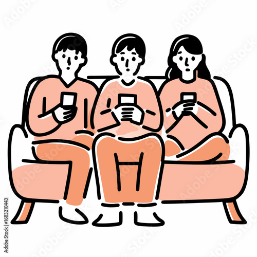 Group of friends engrossed in their phones instead of chatting