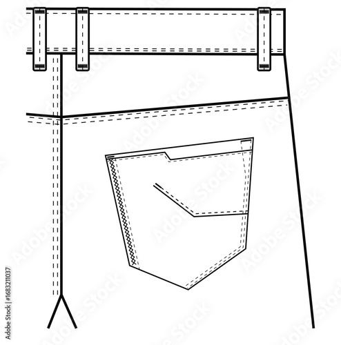 Denim patch back Pocket Technical Sketch Set vector design