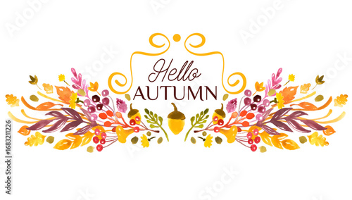 Beautiful autumn decor frame in watercolour style in vector.