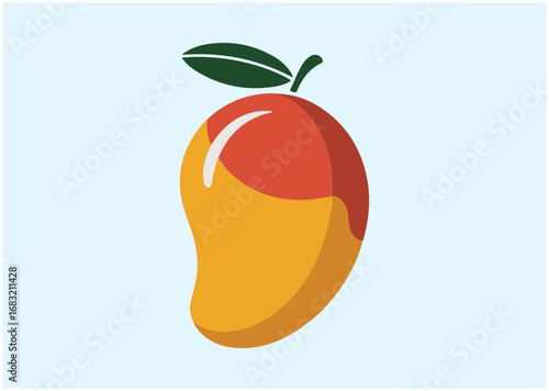Mango with green leaf icon, Mango with green leaf vector