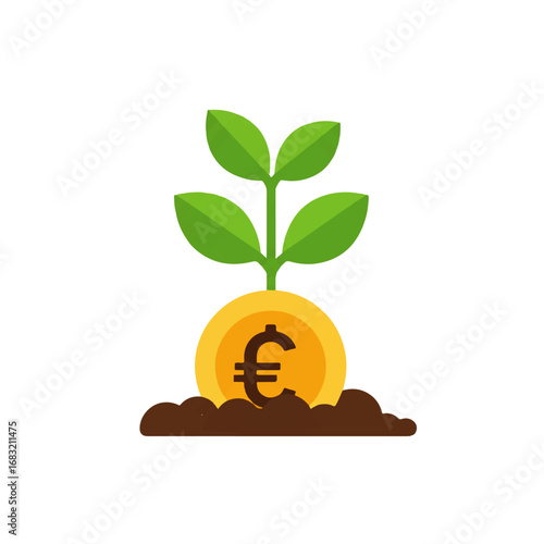 Euro Coin Planted in Soil, Symbolizing Financial Growth and Investment