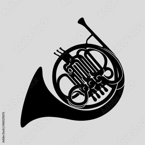 Horn Musical Sign Single Flat Retro Drawing Black Vector Art, Horn Music Icon Set Graphic Art
