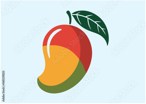 Mango with green leaf icon, Mango with green leaf vector