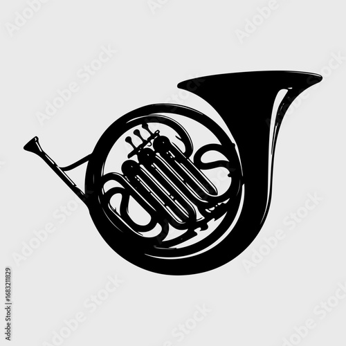 Horn Musical Sign Single Flat Retro Drawing Black Vector Art, Horn Music Icon Set Graphic Art