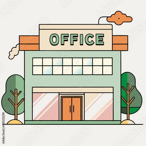 Simple office building icon representing modern workspace design