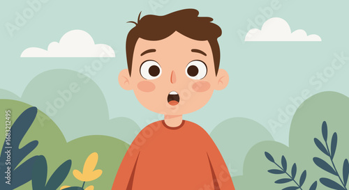 Surprised boy in nature, depicting emotions for educational and emotional intelligence resources
