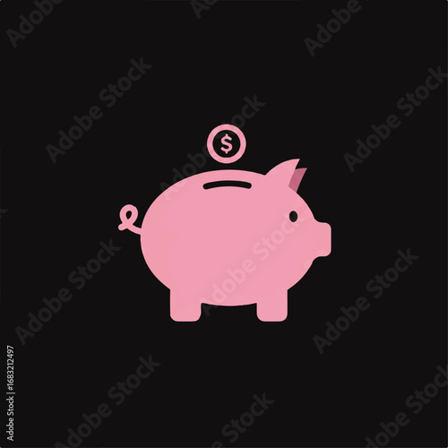 Pink Piggy Bank with Dollar Coin, Savings and Financial Security
