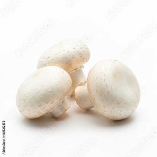 Fresh White Button Mushrooms on Clean White Background