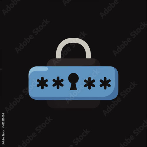 Stylized Blue Padlock with Asterisks and Keyhole Security Icon